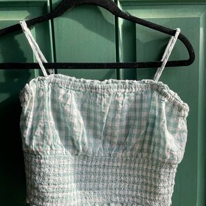 Mint Green Gingham Smocked Top